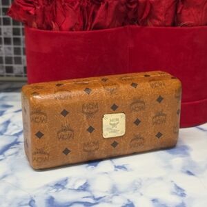 Genuine MCM Hardshell eyeglasses case designer logo cognac